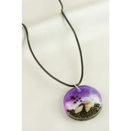 Kaplumbağa Deniz Efektli Epoksi Kolye-Mor