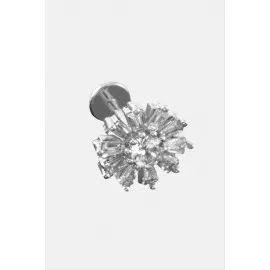 Tragus Zirkon Taşlı  Piercing 1 Adet-Gümüş Rengi