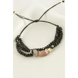 3Lü Kırık Doğaltaş Kristal Zincirli Bileklik-Açık Pembe