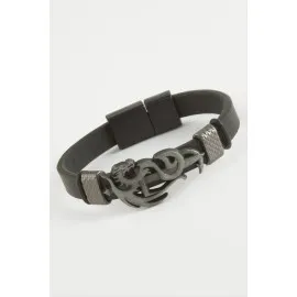 Ejderha Kaliteli Mıknatıslı Suni Deri Bileklik-Siyah