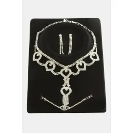 Oval Taşlı Lüks Set Kolye-Gümüş Rengi