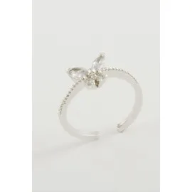 Kelebek Zirkon Taşlı Yüzük-Gümüş Rengi