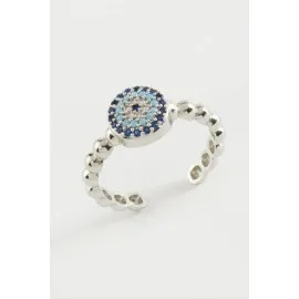 Nazar Zirkon Taşlı Yüzük-Gümüş Rengi