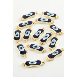 Oval Nazar Çift Kulplu Mineli Bileklik Ve Kolye Ucu Aparatı 1 Adet-Lacivert