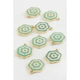 Çiçek Çift Kulplu Mineli Bileklik Ve Kolye Ucu Aparatı 1 Adet-Turkuaz