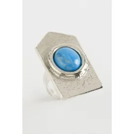 Üçgen Turkuaz Taşlı Yüzük-Gümüş Rengi