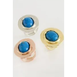 Oval Turkuaz Taşlı Yüzük-Sarı