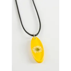 Papatya Oval Epoksi Kolye-Sarı