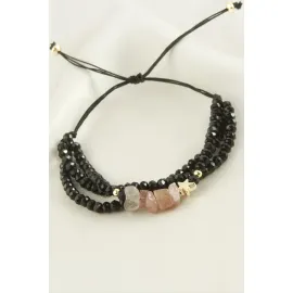 3lü Kırık Doğaltaş Kristal Zincirli Bileklik-Açık Pembe