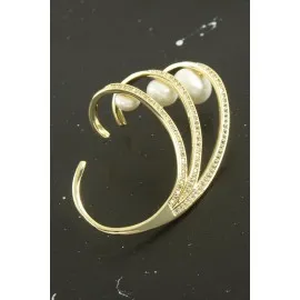 Xuping İnci Zirkon Taşlı Lüks Çelik Kıkırdak Küpe 1 Adet-Sarı