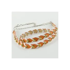 Örgülü Deri Taşlı Kemer-Turuncu