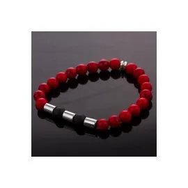 Mercan-Onix Doğaltaş Bileklik-Kırmızı
