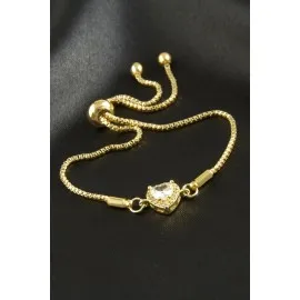 Kalp Zirkon Taşlı Asansörlü Bileklik  Ciddi İlişki Bilekliği-Gümüş Rengi