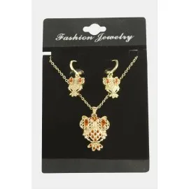 Baykuş Zirkon Taşlı Set Kolye-Yeşil