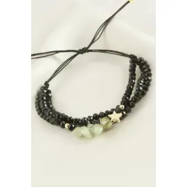 3lü Kırık Doğaltaş Kristal Zincirli Bileklik-Yeşil