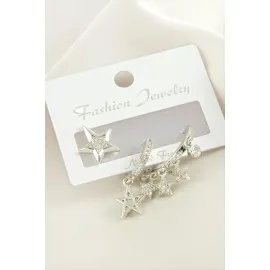 3 Adet Yıldız Zirkon Taşlı Küpe-Sarı