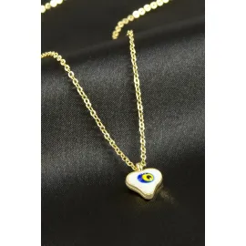 Kalp Nazar Mineli Kolye-Sarı