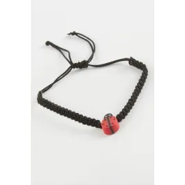 Uğur Böceği Makrome Örgülü Bileklik-Siyah