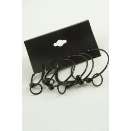 Noktalı İç İçe Metal Halka Küpe 6 Adet-Siyah