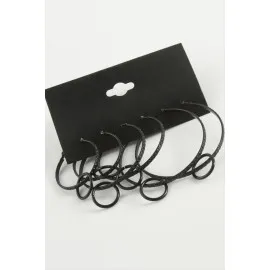 Noktalı İç İçe Metal Halka Küpe 6 Adet-Siyah