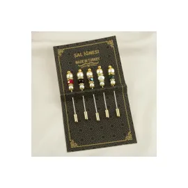 5 Adet İnci Kristal Şal İğnesi-Renkli