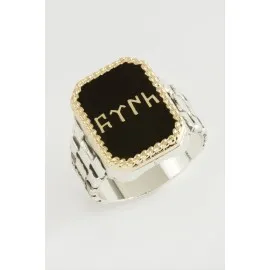 Göktürk Metal Erkek Yüzük-Siyah