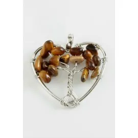 Kaplangözü Kalp Doğaltaş Kolye Ucu-Kahverengi