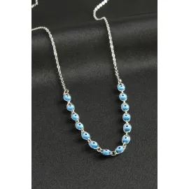 Nazarlı Mineli Kolye-Açık Mavi