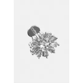 Tragus Zirkon Taşlı  Piercing 1 Adet-Gümüş Rengi