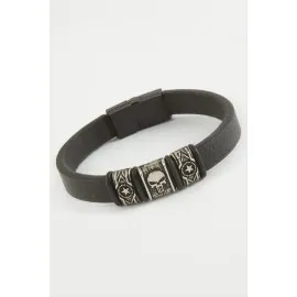 Kuru Kafa Kaliteli Mıknatıslı Suni Deri Bileklik-Siyah