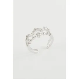 Zikzak Zirkon Taşlı Yüzük-Gümüş Rengi