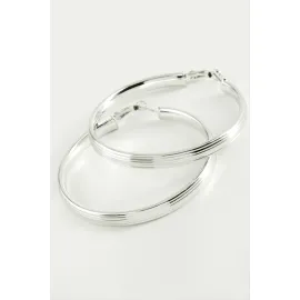 Çizgili Halka Küpe 6 cm-Gümüş Rengi