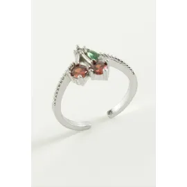 Kiraz Zirkon Taşlı Yüzük-Gümüş Rengi