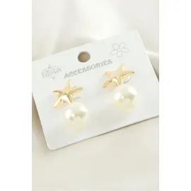 Yıldız Metal İnci Küpe-Sarı