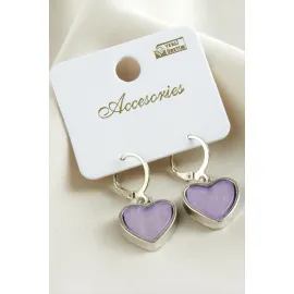 Kalp Polyester Küpe-Lila