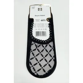 Çarpı Dantel Babet Çorap-Siyah