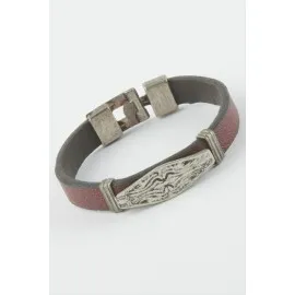 Oval Suni Deri Bileklik-Bordo