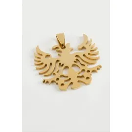 Çift Başlı Kartal Çelik Kolye Ucu 3,5 Cm-Sarı