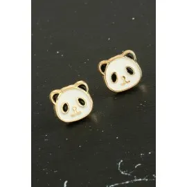 Panda Mineli Minik Küpe-Beyaz