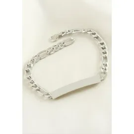 İsim Yazılabilir Boş Plaka Bileklik-Gümüş Rengi