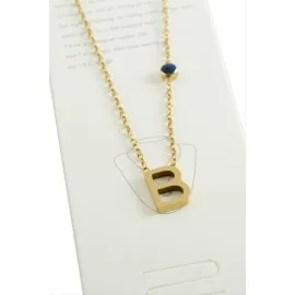 Sarı Renkli Harfli Çelik Kolye-B