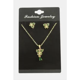 Kelebek Zirkon Taşlı Set Kolye-Yeşil