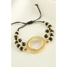 Çeyrek Altın Koyulabilir Kristal Taşlı Bileklik-Siyah