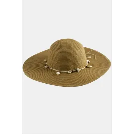 Deniz Kabuğu Hasır Plaj Şapkası-Kiremit