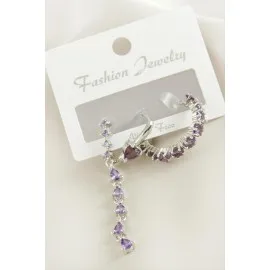 3 Adet Kalp Zirkon Taşlı Küpe-Gümüş Rengi