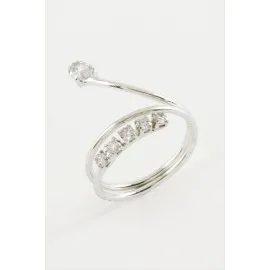 Yılan Zirkon Taşlı Yüzük-Gümüş Rengi