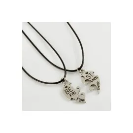 Best Friends Arkadaş Deri Set Kolye-Siyah