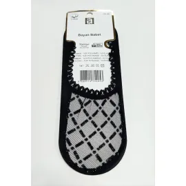 Çarpı Dantel Babet Çorap-Siyah