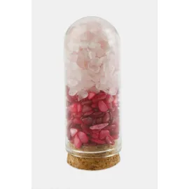 Pembe Kuvars Akik Taşı Cam Şişe Biblo-Pembe