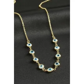 Nazarlı Mineli Kolye-Beyaz